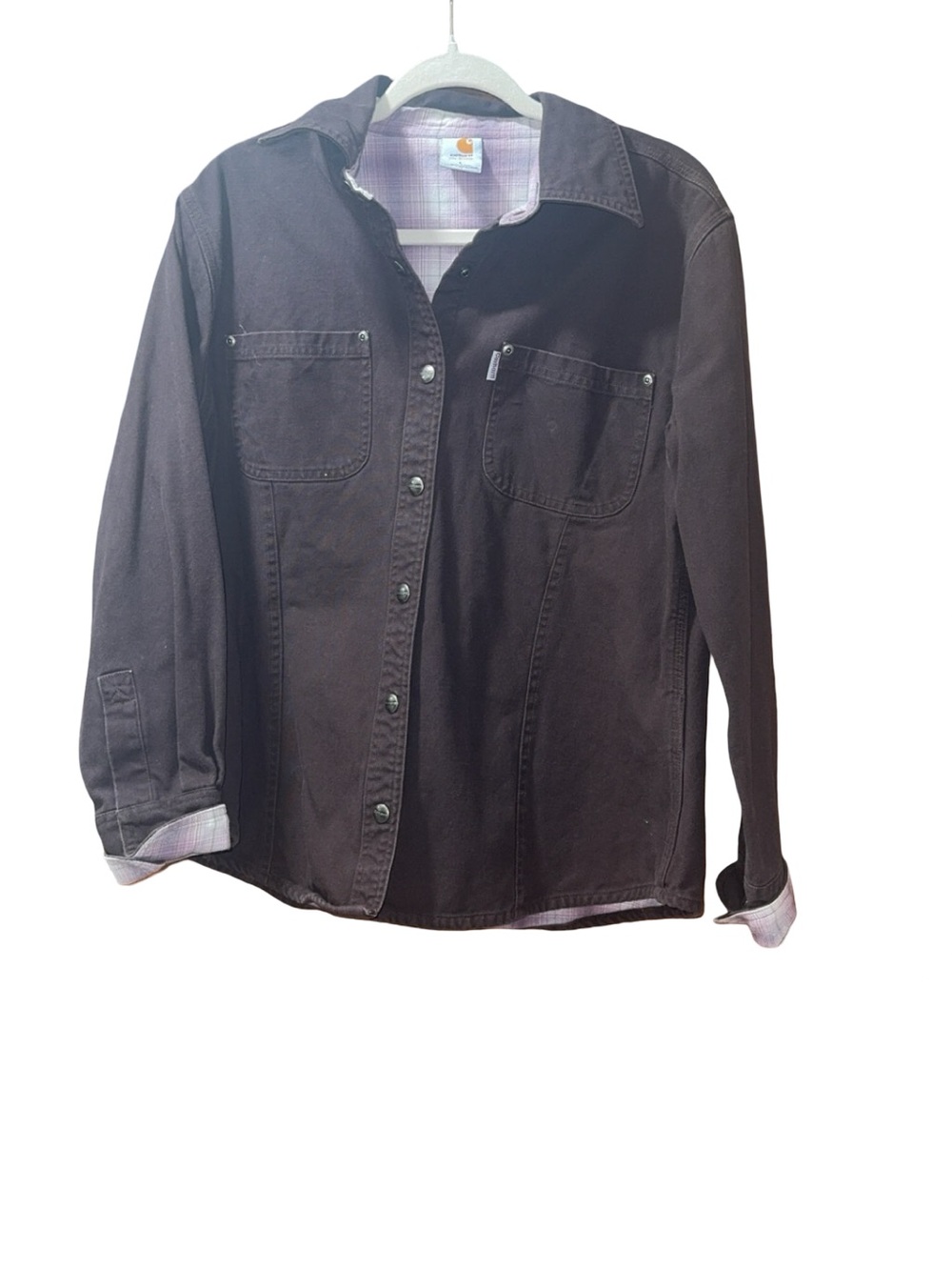 Carhartt Women’s Dark Brown with Purple Flannel Lining Work Shirt Jacket